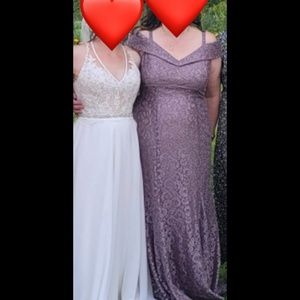 Lace Off the Shoulder Formal Dress in Mocha Size 16 R&M Richards